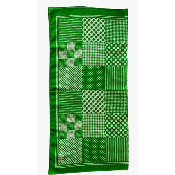Vintage ECHO Cotton Scarf Green Bandana Patchwork Stripes Polka Dot 26 x 26 - Picture 2 of 8